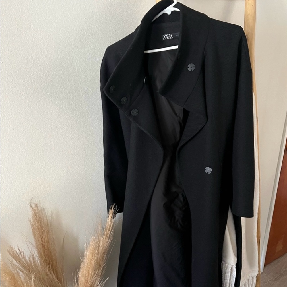 Zara Black Coat Oversized Wool Size Small